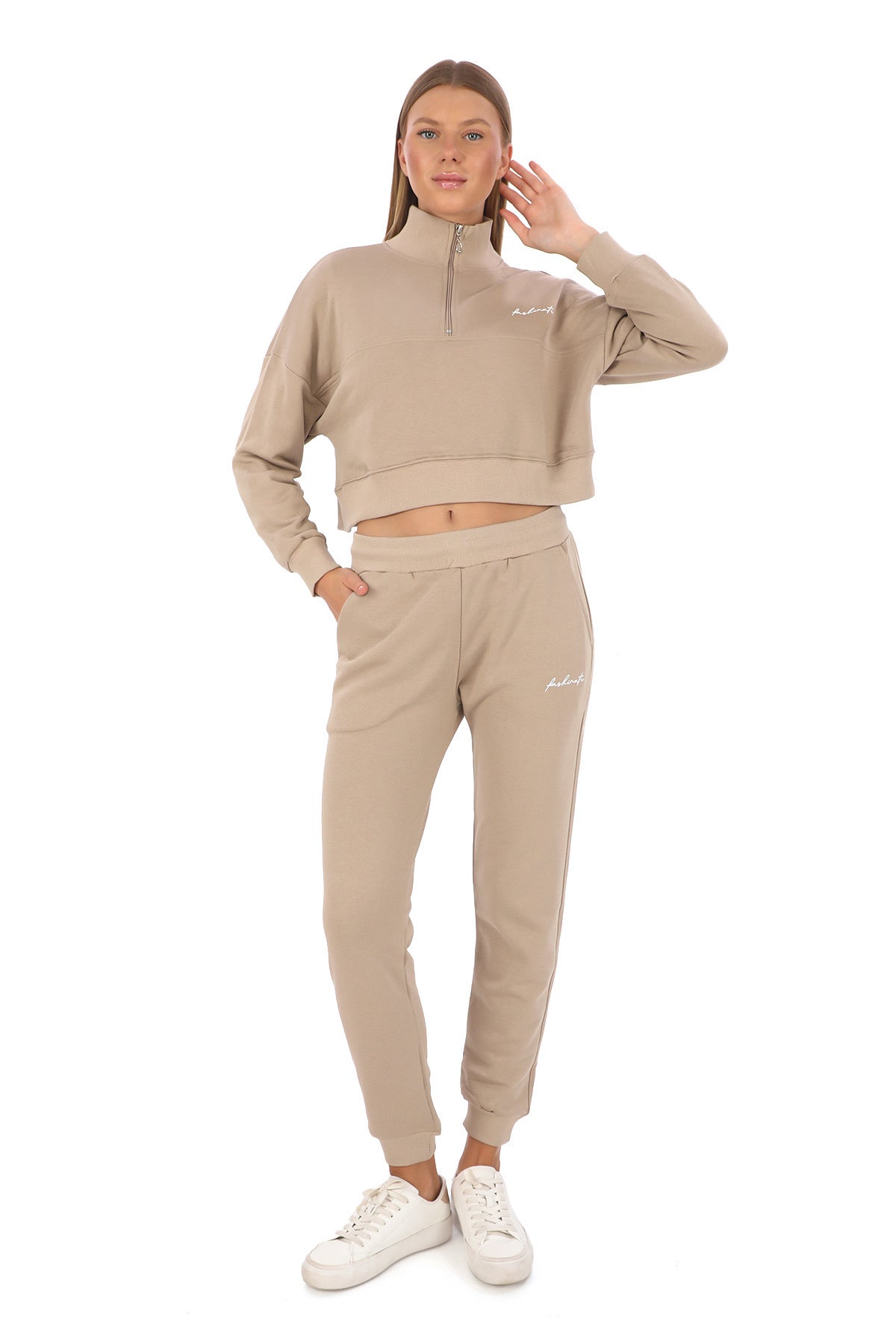 Half Zip Latte Premium Crop Set