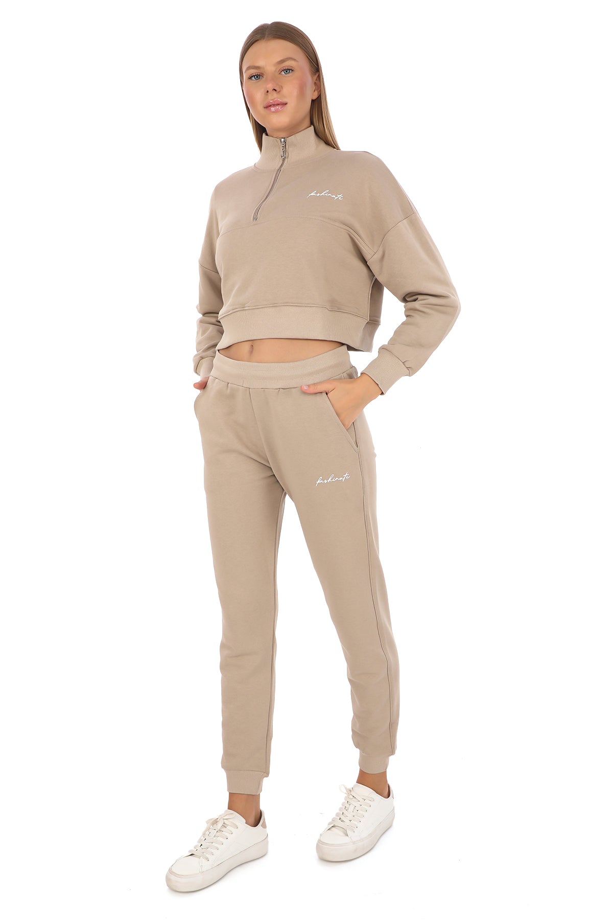 Half Zip Latte Premium Crop Set