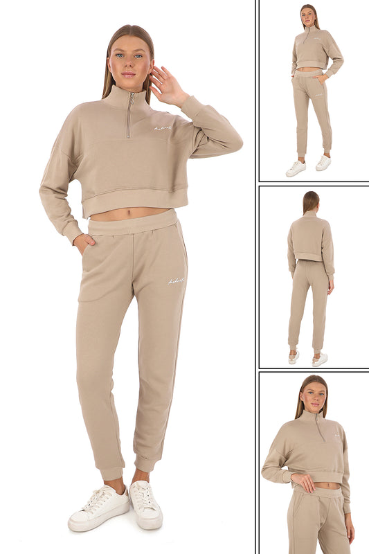 Half Zip Latte Premium Crop Set