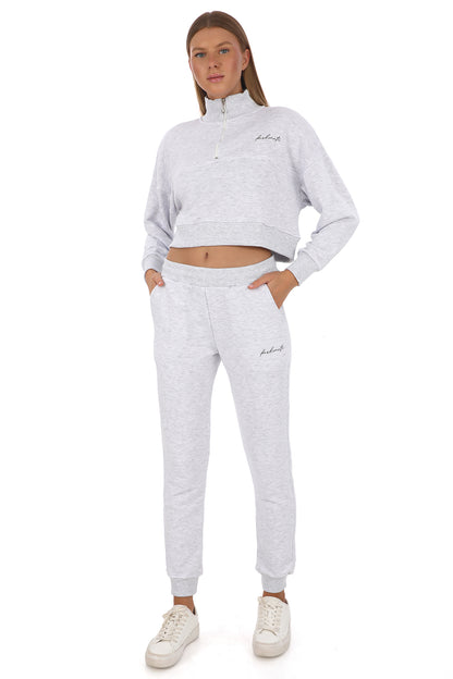 Half Zip Grey Premium Crop Set