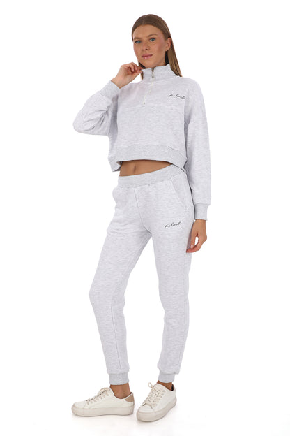 Half Zip Grey Premium Crop Set