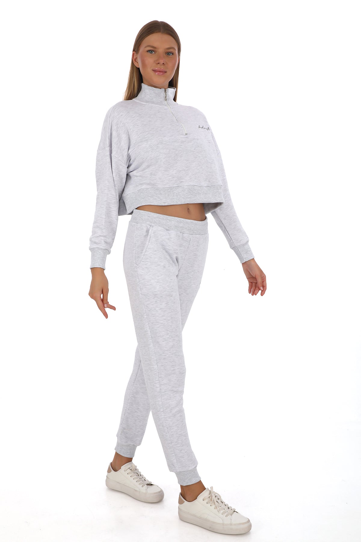 Half Zip Grey Premium Crop Set