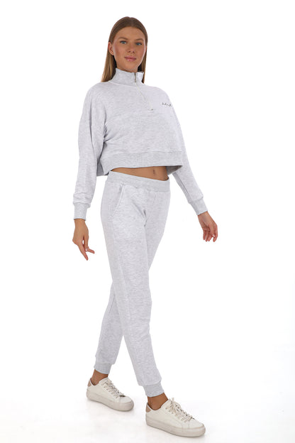 Half Zip Grey Premium Crop Set