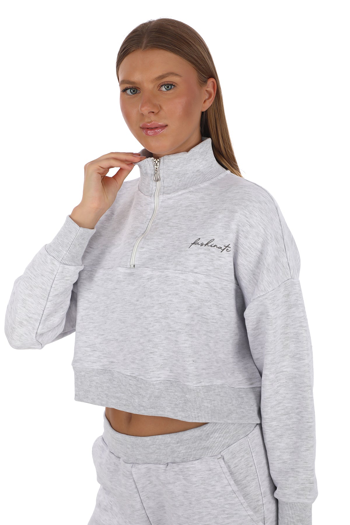 Half Zip Grey Premium Crop Set