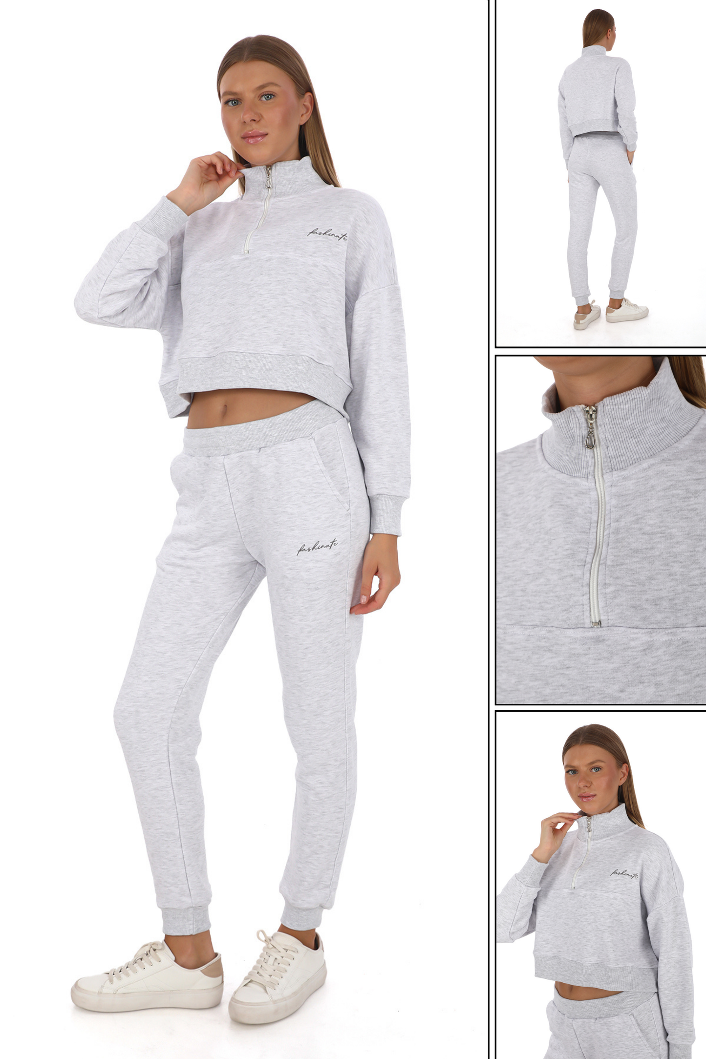 Half Zip Grey Premium Crop Set