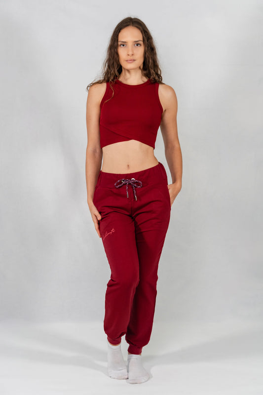 Crew Neck Rib-Knit Crop Tops With Overlap Line Detail